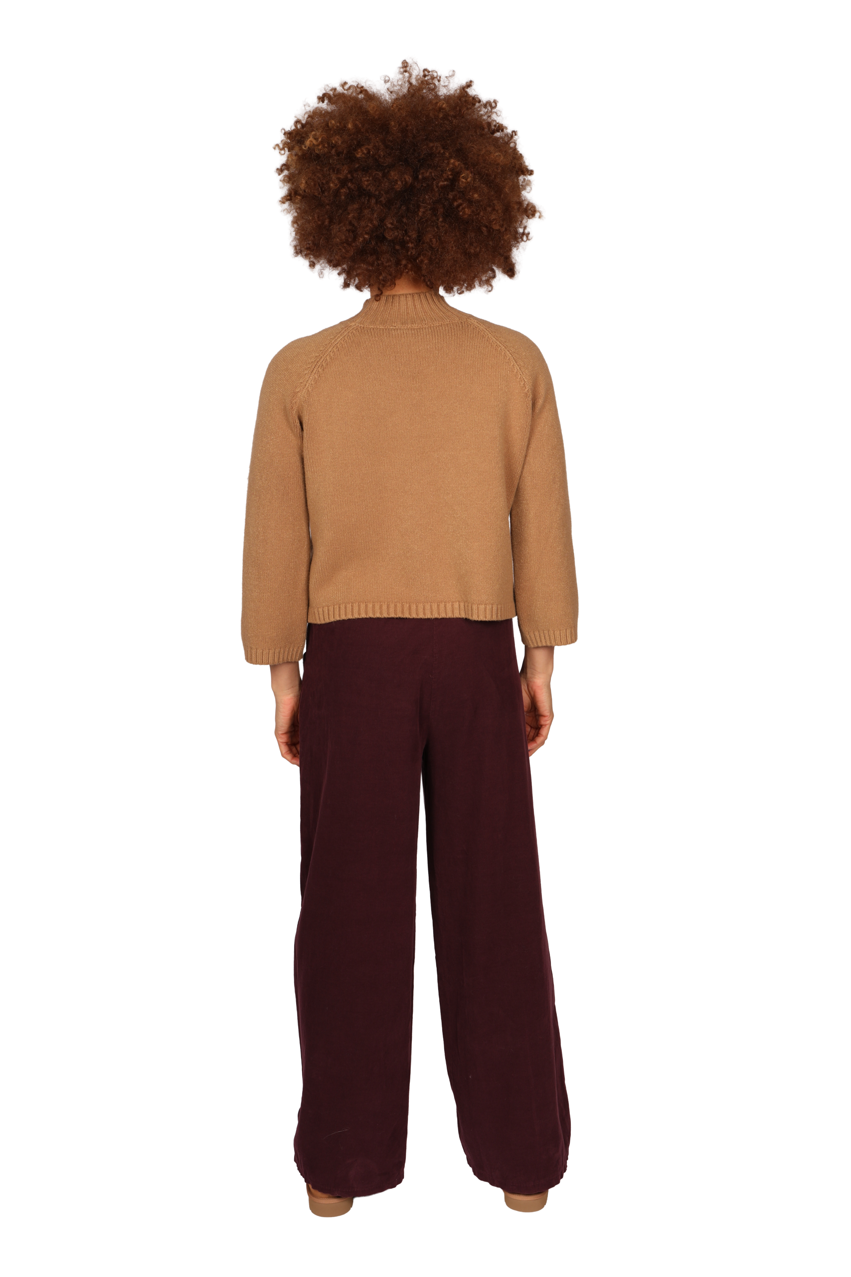 ADA - Womens 3/4 sleave Round Neck Jumper Camal back view - Made in Italy