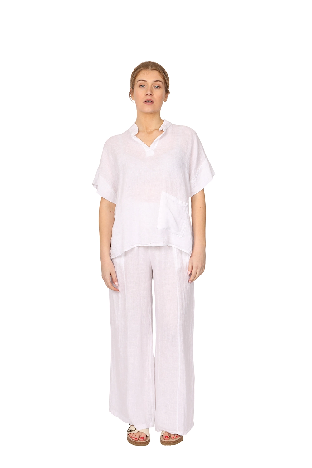 Alyssa - Womens Linen Top in white front - made in Italy