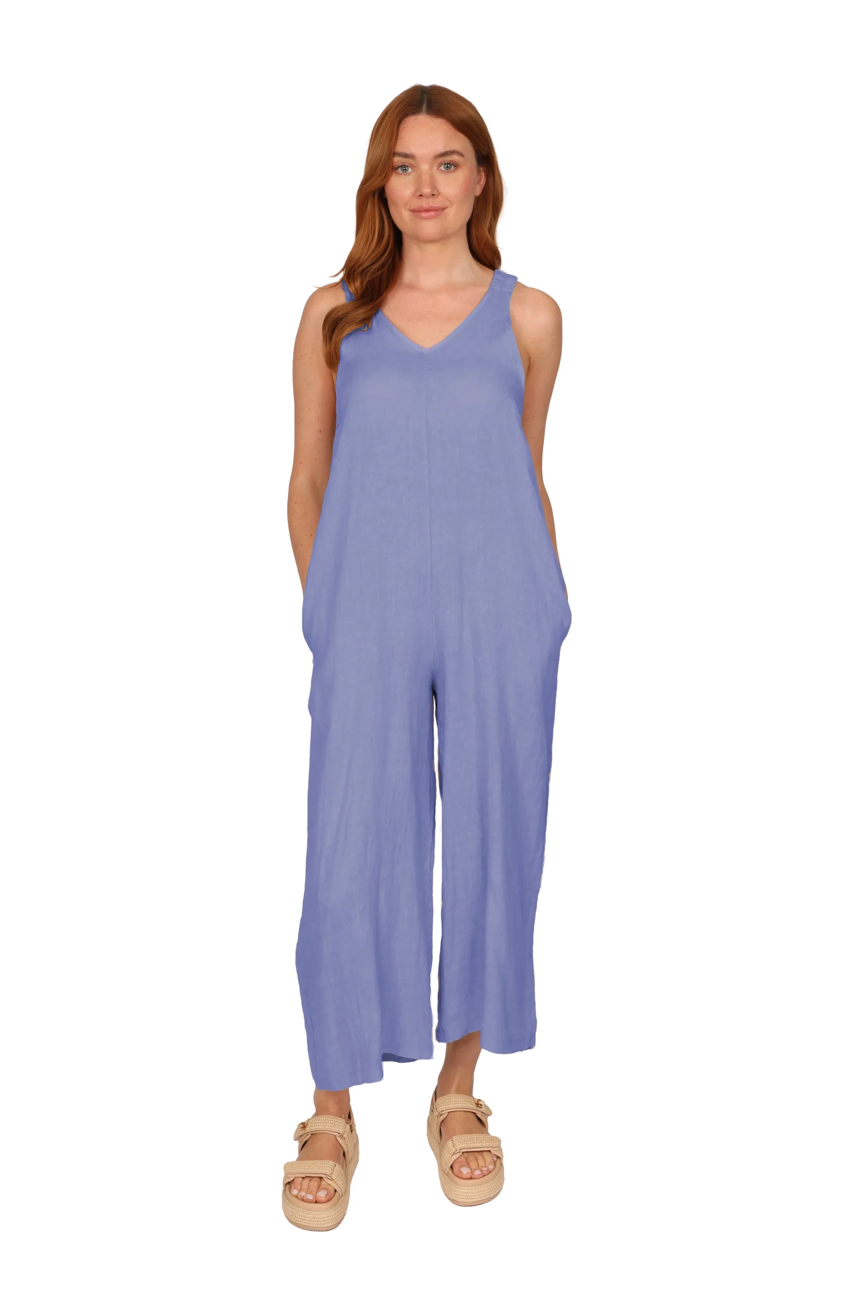 SOMA Linen Jumpsuit - Womens Linen Dungaree in Deep Bluebell front - made in Italy