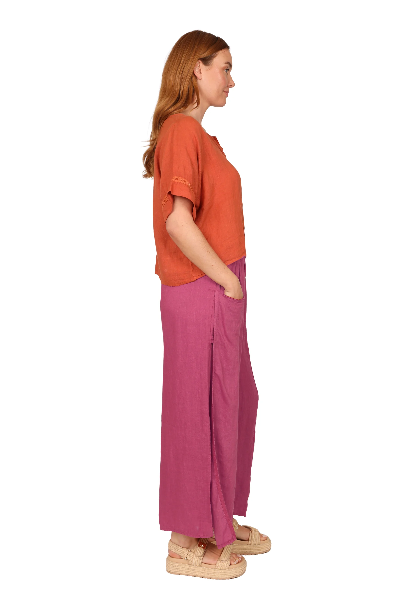 FLEUR Trouser - Womens Linen Trouser in Dark Rose front - made in Italy