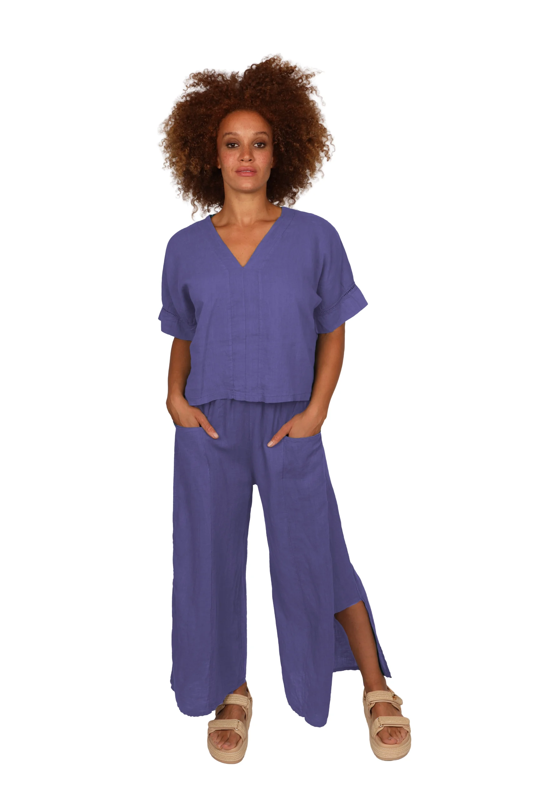 FLEUR Trouser - Womens Linen Trouser in Deep Bluebell front - made in Italy