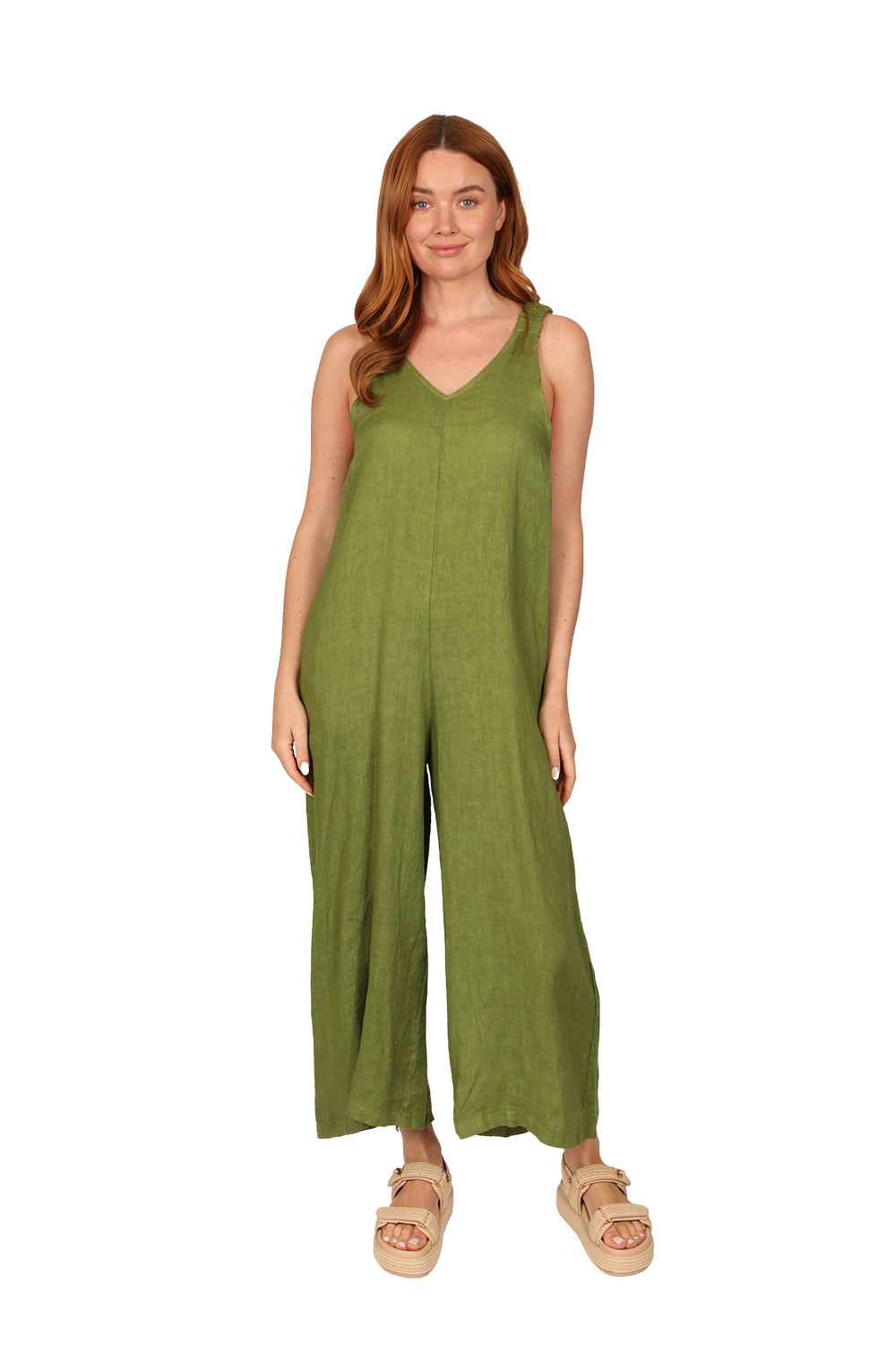 SOMA Linen Jumpsuit - Womens Linen Dungaree in Wiki front - made in Italy