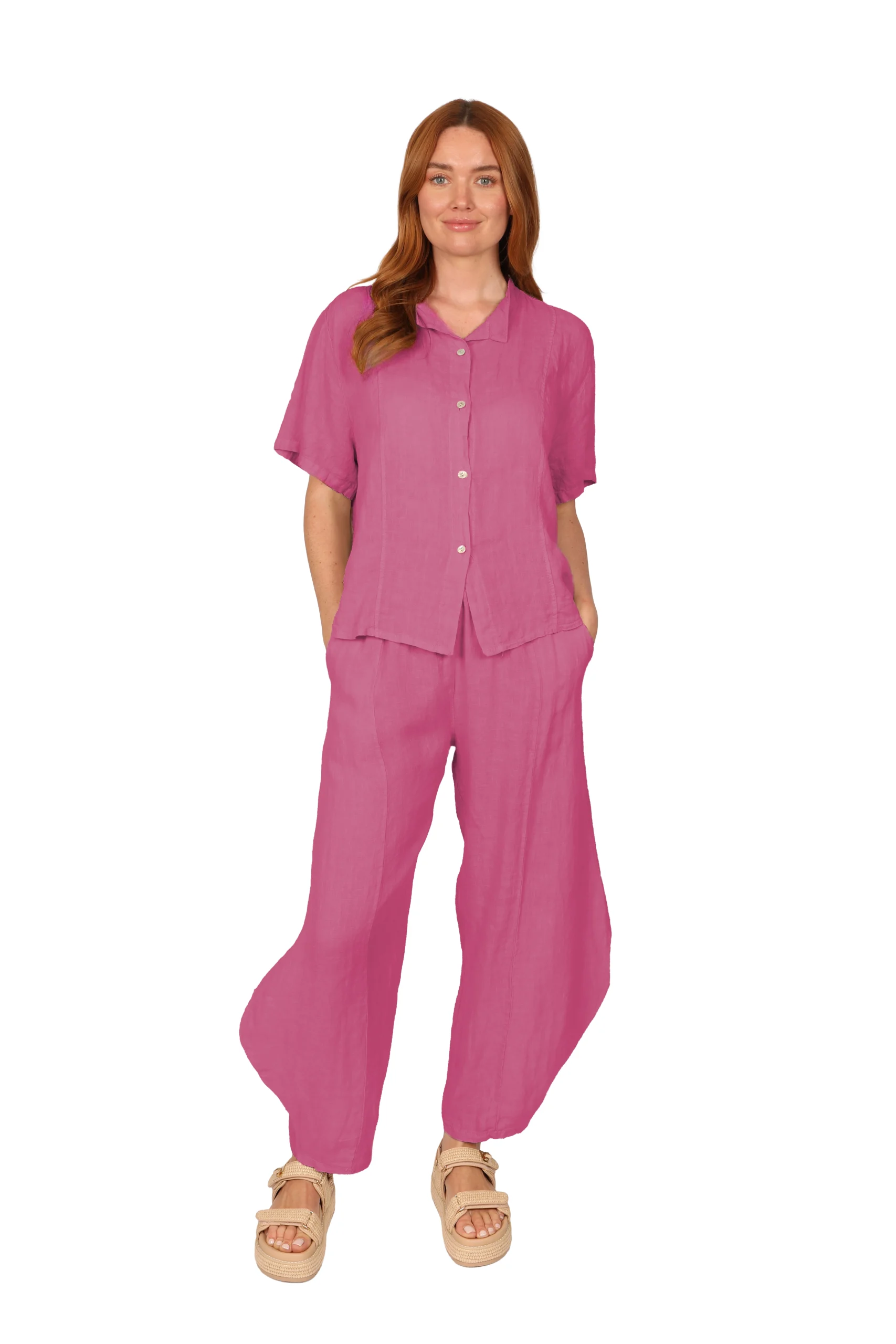 OLEANDER Blouse - Womens Linen Top in Deep Rose - made in Italy